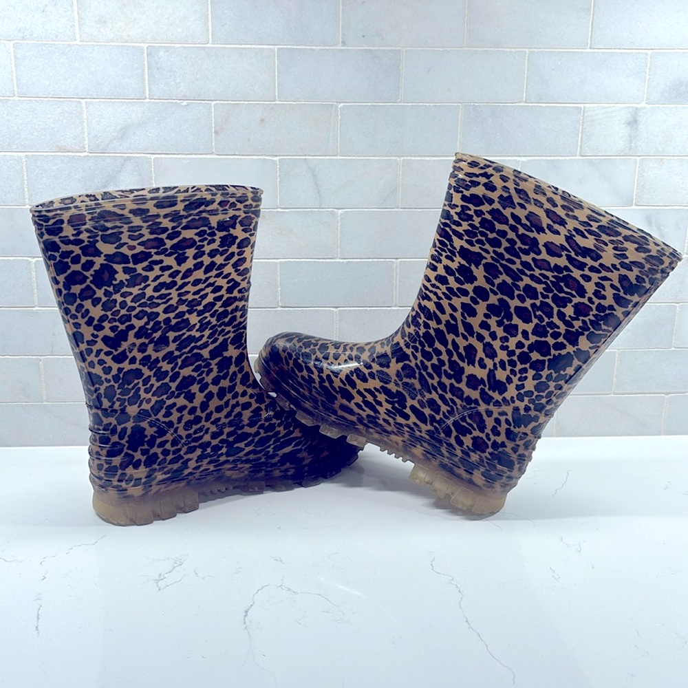 Girls Rain Boots - Leopard Print, Size 4.5-6